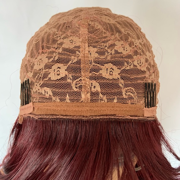 A Pretty Plum Burgundy Premium Fiber Wig with Bangs for Daily Wear or Cosplay - Picture 4 of 7